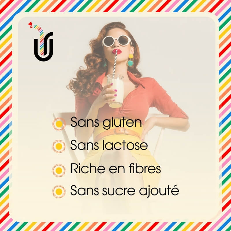 Femme élégante savourant une horchata de chufa Holala – sans gluten, sans lactose, riche en fibres, sans sucre ajouté