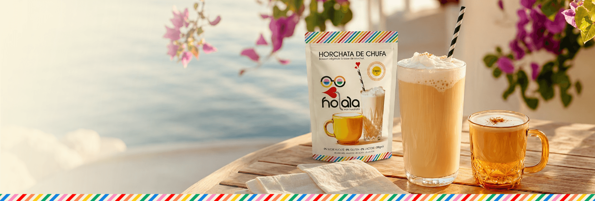 Horchata de chufa Holala, boisson végétale au souchet servie fraîche et glacée
